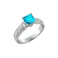 thumbnail image 2 of Blue Topaz 2.06 ctw Ring with Diamonds 14K White Gold Filigree Cathedral Princess, 2 of 7