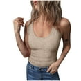 thumbnail image 1 of VSSSJ Débardeurs Courts Sans Manches pour Femmes Col Rond Ajusté Doux Été Couleur Unie Basique Beige P, 1 of 6