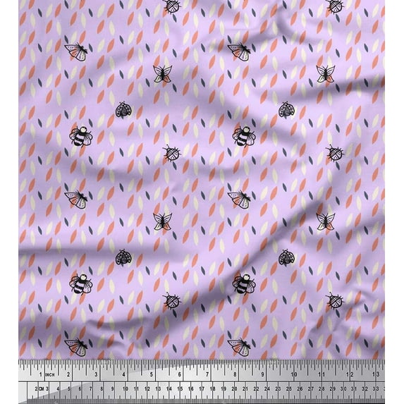 Soimoi Purple Cotton Poplin Fabric Bee & Lady Bird Insect Print Sewing Fabric Yard 42 Inch Wide