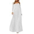 thumbnail image 2 of ZHOGXU Women's Casual Dress Long Sleeve Round Neck Solid Color Comfortable Relaxed Fit Stretchy Dresses For Daily Wear Home Beach,White,Xxl, 2 of 9