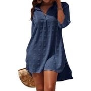 SHINE UP Summer Swimsuit Coverups for Womens Chiffon Bikini Swimwear Beach Cover-Ups Ladies Loose Pom Pom Shirt Dress