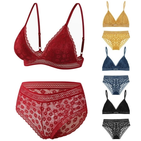 

Reheyre Floral Lace Triangle Cup Push Up Bra and Brief Set for Women s Innerwear