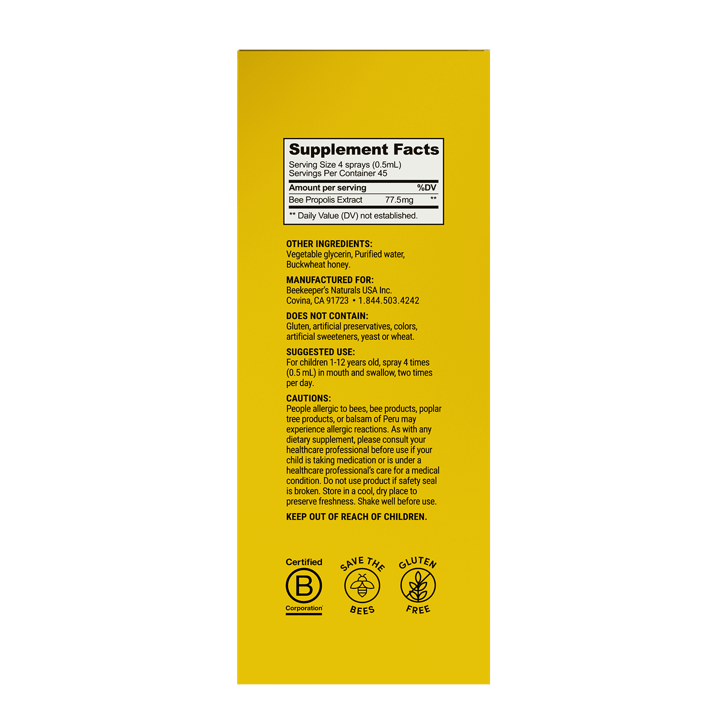 Beekeeper's Naturals Kids Propolis Throat Spray - Natural Immune Support For Sore Throat Relief