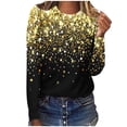 thumbnail image 2 of Jsaierl Hauts à Manches Longues pour Femmes Automne Col Rond T-Shirts Mode Paillettes Graphique Chandail Ample Décontracté Sortie Blouses 2024 Hauts de Fête Brillants, 2 of 4