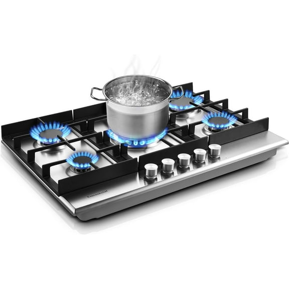 30 inch Gas Cooktop Gas Stove Top w/ 5 High Efficiency Burner Bulit-in Stainless Steel Gas Stoves for Kitchen NG/LPG Convertible Thermocouple Protection