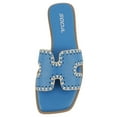 thumbnail image 5 of Soda Shoes Women Slip-On Sandals H-Band Flat Flip-Flops Slides Raffia Stitching Square Toe Finity-S Blue 8.5, 5 of 5