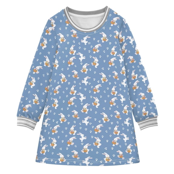 long-sleeved dress Easter Rabbit A-line dress with ribbed cuffs Soft and comfortable