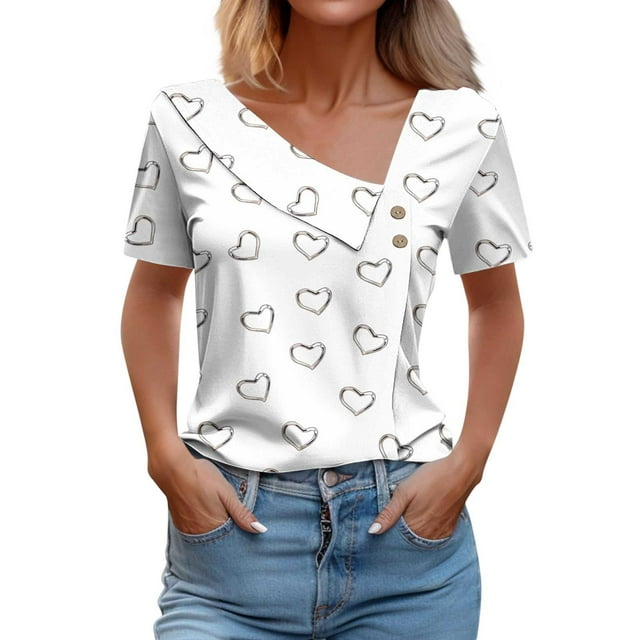 Camisetas de Manga Corta para las Mujeres a Cuadros Impreso Botón Casual Camiseta, Camisetas de Mujer Casual para Primavera Verano