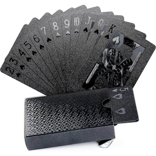 Baraja de cartas de póquer con láminas negras, resistente al agua y con caja de regalo, para fiestas y juegos