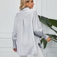 thumbnail image 4 of Lu's Chic Women's Long Sleeve Shirt Soft Stripe Blouse Top Boyfriend Work Bishop Sleeve Button Down Shirts Striped Large, 4 of 4