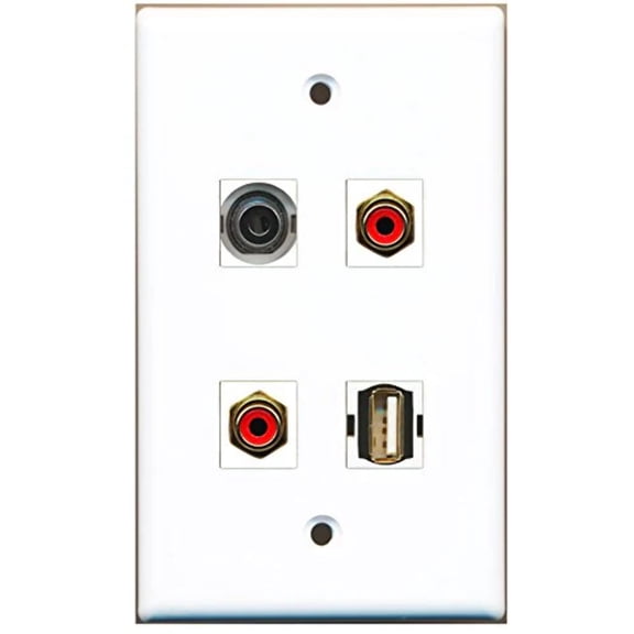 RiteAV - 2 Port RCA Red 1 Port USB A-A 1 Port 3.5mm Wall Plate