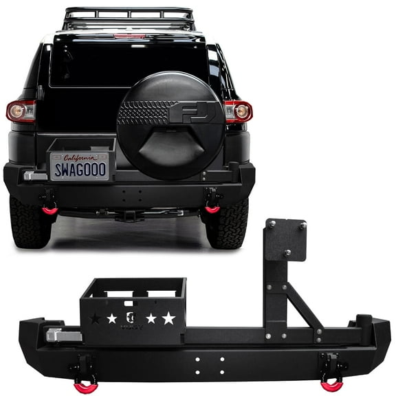 Vijay Compatible with 2007-2008-2009-2010-2011-2012-2013-2014 Toyota FJ Cruiser Rear Bumper Textured Black Steel with Lights and D-rings