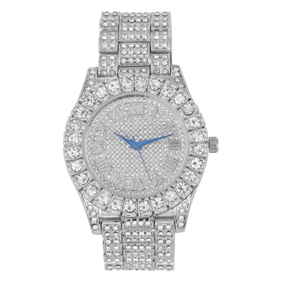 Charles Raymond Mens Silver Big Rocks with Roman Numerals Fully Iced Out Hip Hop Wristwatch - ST10327 RN