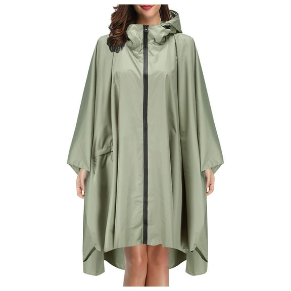 Prolriy Rain Ponchos for Adults Raincoat Unisex Rain Coat with Pockets Jacket Hooded Teens for Adults Fashion Umbrella Ponchos Adult Green