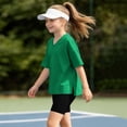 thumbnail image 6 of Girls 2pc Outfits Summer Short Sleeve V Neck Drop Shoulder T-Shirts Basic Leggings Shorts Sets Green 4-5 Years, 6 of 7