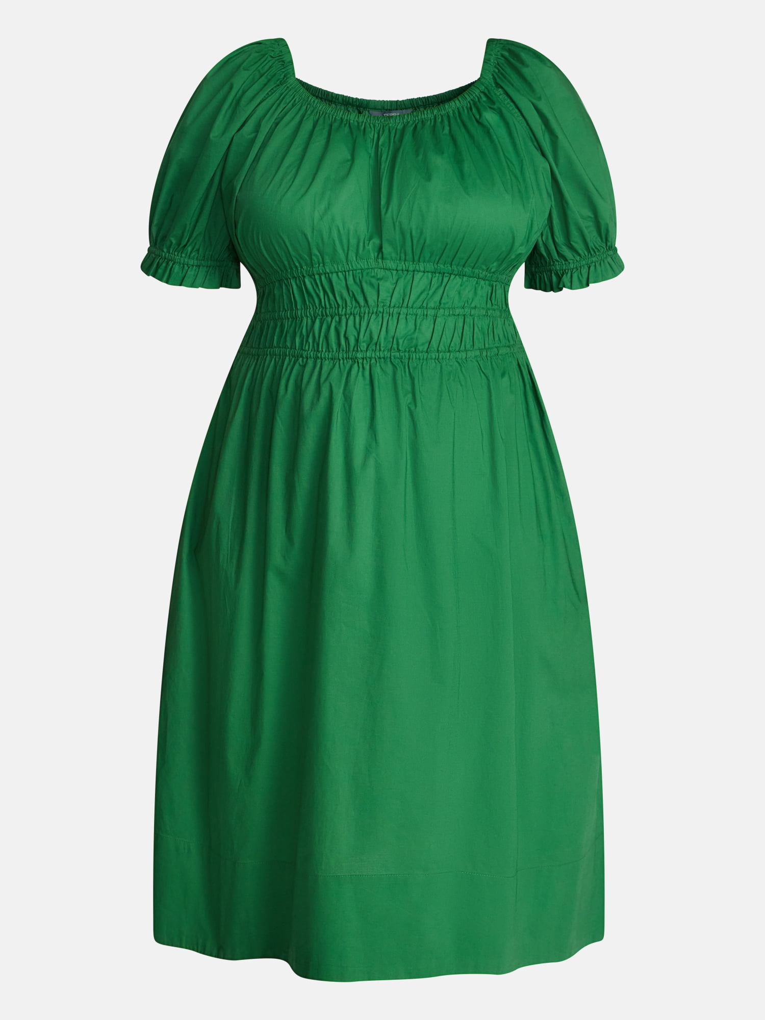 Terra & Sky Women's Plus Smocked Cotton Midi Dress with Short Puff Sleeves, Sizes- 0X-5X