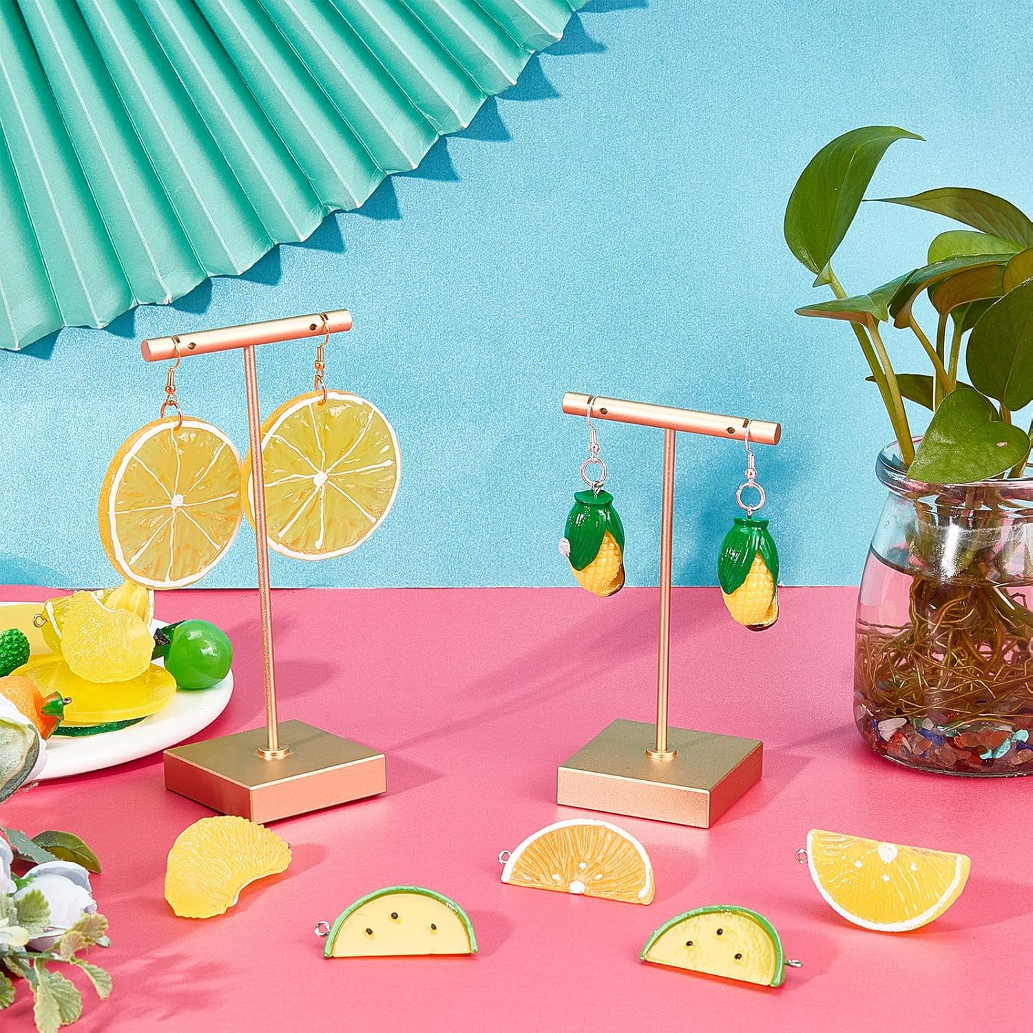 1 Box 32 Pcs Cute Fruit Pendant Charms Fruit Earring Making Kits Includes 10 Styles Fruit Beads 64 Pcs Earring Hooks and 64 Pcs Jump Rings for Earring Making