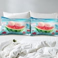 thumbnail image 4 of Ensemble de Lit Melon D\'eau Mignon Draps de Lit Grand Melon D\'eau Rouges et Verts, Drap-Housse à Imprimé Vue sur Lac Vert Draps Crème Glacée Sucrée pour Chambre de Garçons Kdis (Sans Drap du Dessus), 4 of 6