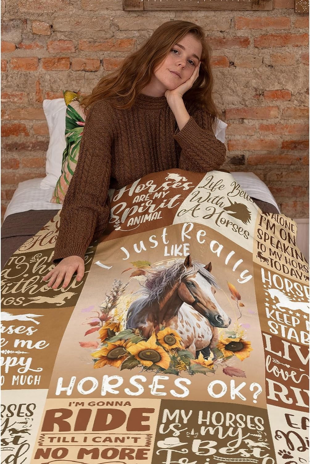 Horse Blanket I Just Really Like Horses Ok Throw Fleece Soft Cozy Fuzzy Blankets for Gift Picnic Summer for Kids Girls for Couch House Travel Full Size 60''''×80''''for Adult