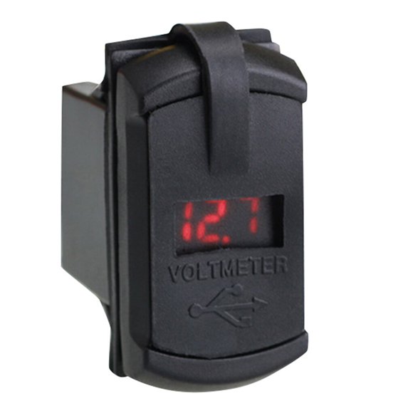 Motorcycle Charger Switch Type Dual USB Charging Adpater Charging Adpater Waterproof LED Phone Charger, Red Voltmeter