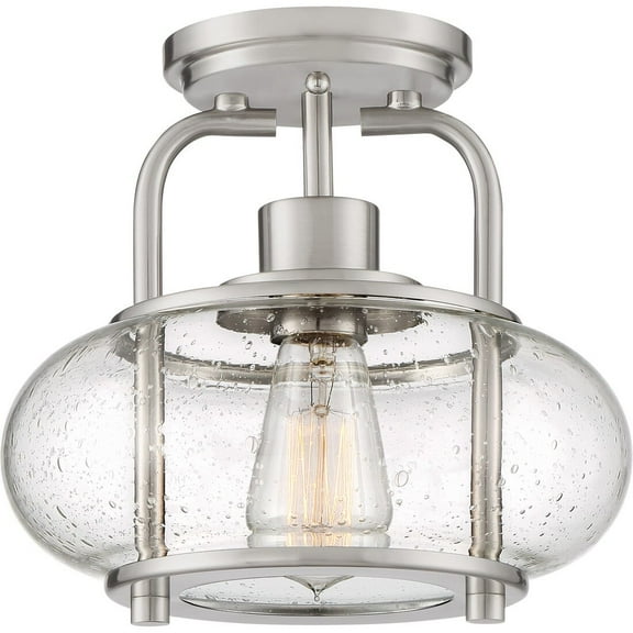 Quoizel Lighting Trilogy - One Light Semi-Flush Mount, Brushed Nickel Finish with Clear Seedy Glass