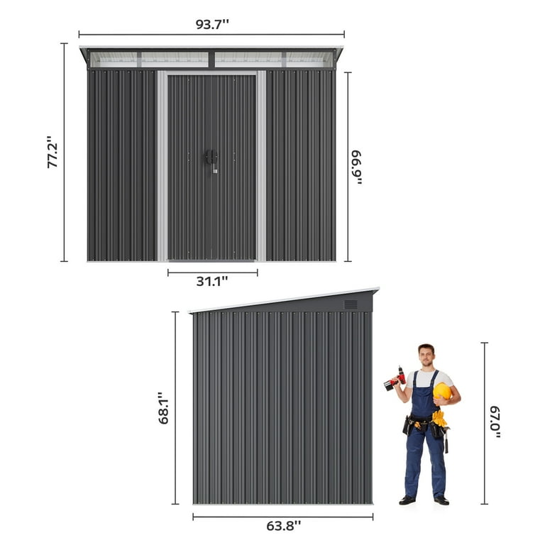 Asofer 8 x 6 FT Outdoor Storage Shed Clearance with Sliding Doors