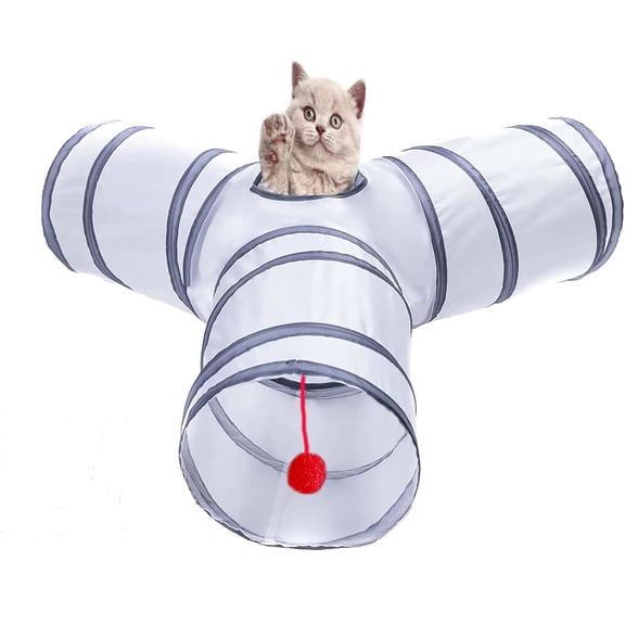 Senhu Y Cat Tunnel Tube 3 Way Cat Tunnels for Indoor Cats, Rabbit Tunnel, Collapsible Kitten Tunnel Toys for Large Cats, Animal Pet Kitty Tunnel Toys, White