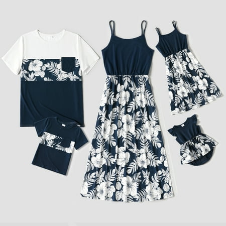 

PatPat Family Matching Spaghetti Strap Splicing Red Floral Print Dresses and Short Sleeve T-shirts Sets Summer Matching Outfits