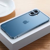 Phone Case For iPhone 16 Plus with Metal Camera Protection Frame, Sensitive Metal Buttons Metal Frame Shockproof Scratch-Resistant Translucent Slim Rugged Phone Case Cover,Blue