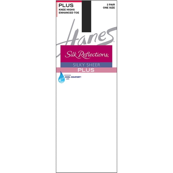 Hanes Silk Reflections Knee Highs, Enhanced Toe, 2-Pack (Plus Size) Jet Women's