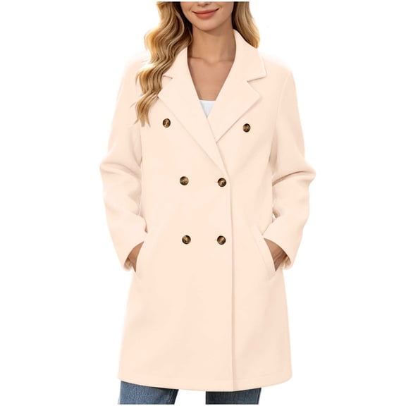 Guluxicc Womens Dressy Coats Double Button Lapel Collar Long Sleeve Coats with Side Pockets for Everyday Fall Winter