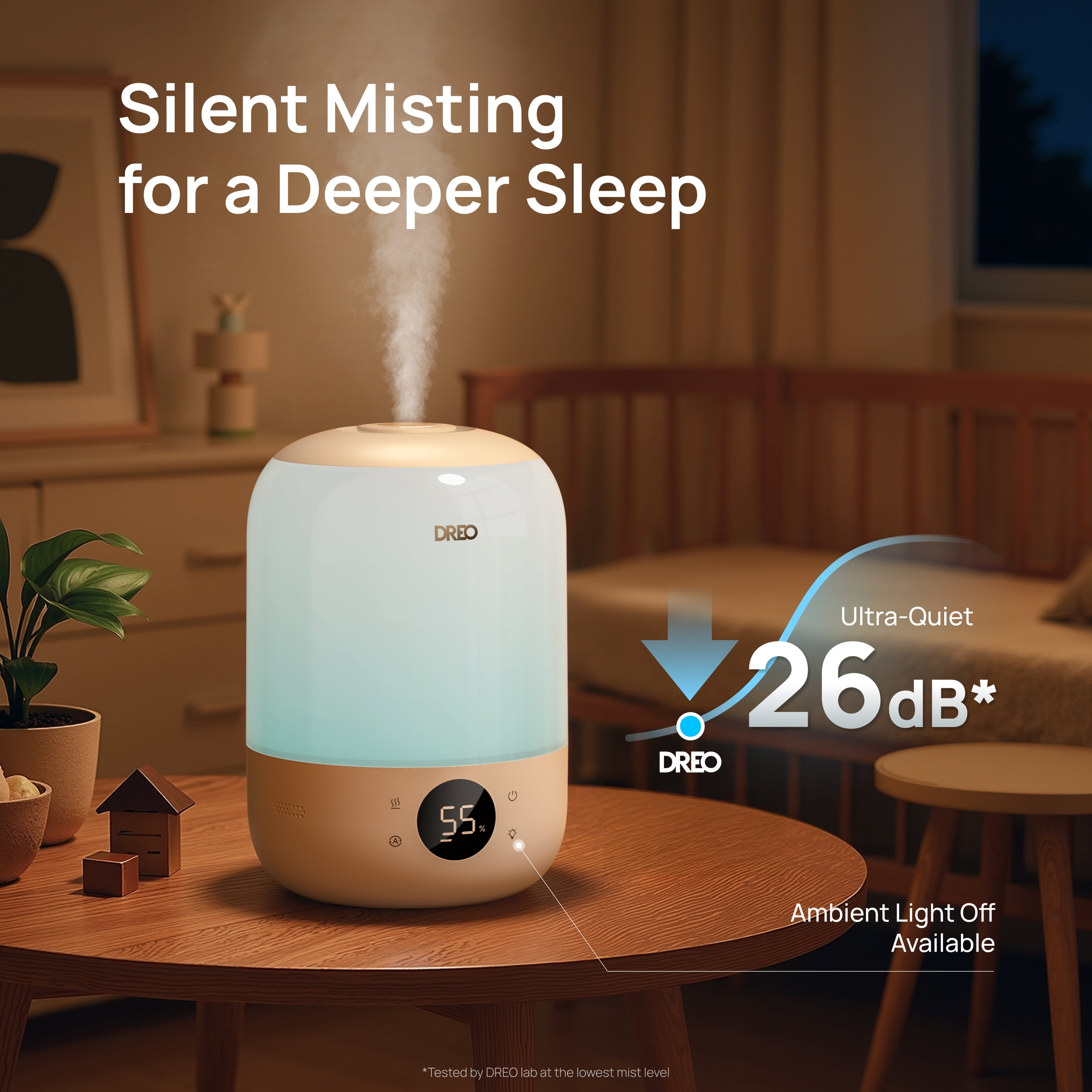 DREO Cool Mist Humidifier for Room, 3.7L Top-Fill & 35H Runtime Ultrasonic Humidifier, Custom Humidity Setting, Light Indicator & Aroma Tray, 26dB Quiet Humidifier for Home, Baby Bedroom, White