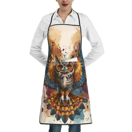 

Matuu Colorful Owl Tattoo Art for Adjustable Cooking Aprons for Women with Pockets Kitchen Aprons for Men Water and Oil Resistant