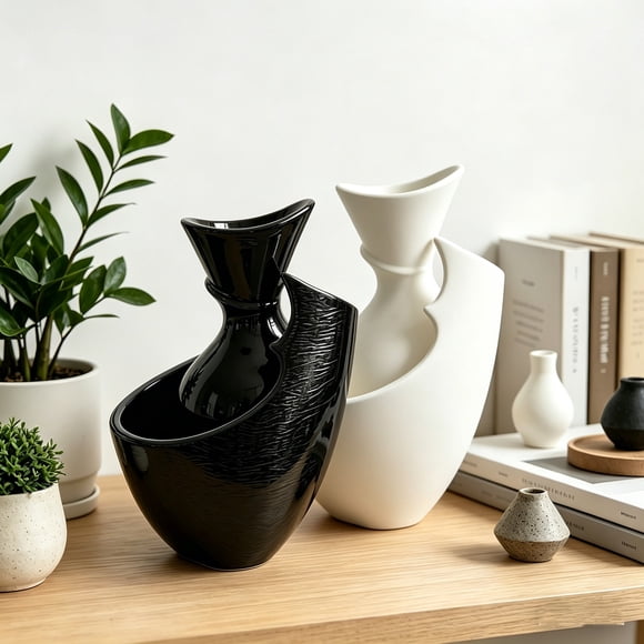 TTJ Small Vases for Centerpieces Bud Vases Modern Abstract Printed Vase Irregular Shaped Vase Textured Decorative Flower Vase for Home Office