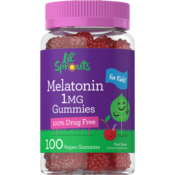 Kids Melatonin Gummies | 1 mg 100 Count | Fruit Flavor Gummy | Lil Sprouts By Carlyle