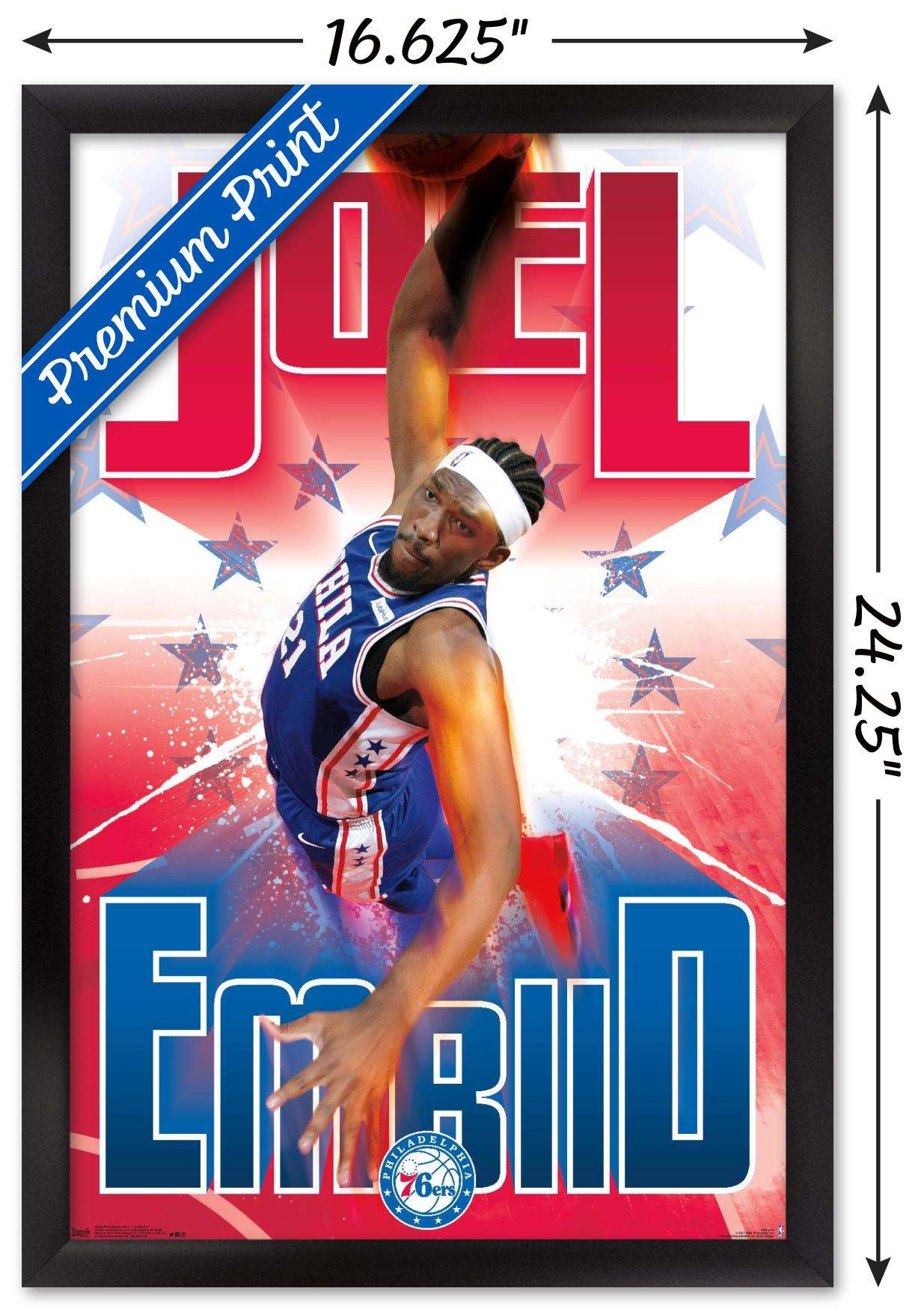NBA Philadelphia 76ers - Joel EmbIId 17 Wall Poster, 14.725" x 22.375", Framed