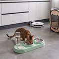 thumbnail image 6 of 3 in 1 Cat Bowl,Cat Food and Water Bowl Set with Water Dispenser and Stainless Steel Bowls,Double Bowls Design,15-degree Tilted Pet Feeder,Green, 6 of 6