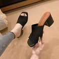 thumbnail image 6 of Xfvqtps Heel Sandals for Womens Slide Sandals Block Chunky Heel Peep Toe Knit Shoe Upper Hollow out Slide Sandals Black, 6 of 9