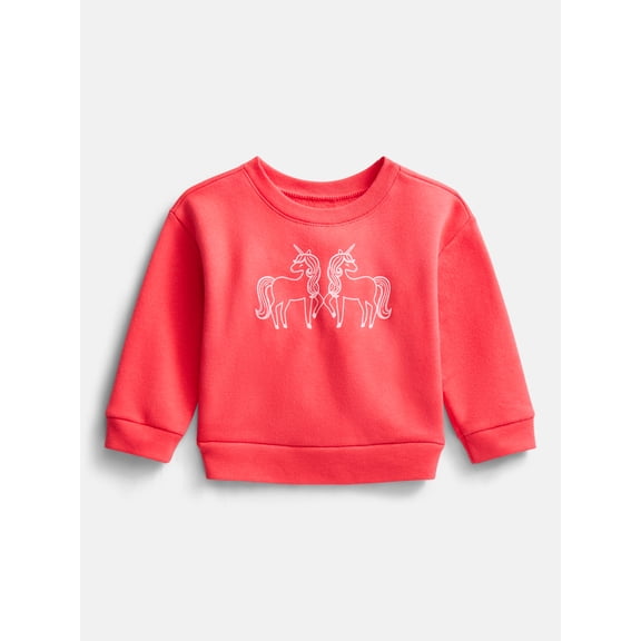 Wonder Nation Baby and Toddler Girls’ Graphic Fleece Sweatshirt with Long Sleeves, Sizes 6M-5T