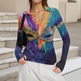 thumbnail image 6 of Womens Mardi Gras Shirts Glitter Mask Print V Neck Tops Sequins Long Sleeve Novelty Tunic Tops Blue M, 6 of 7
