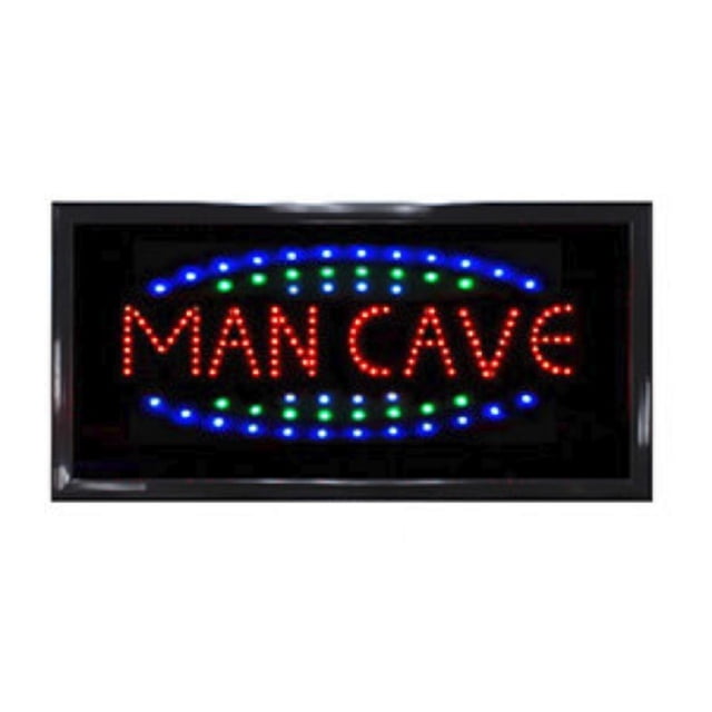American Art Decor Panneau Mural Encadré à DEL - Panneau Néon Mural - Déco Rétro pour la Maison - Lumières DEL Vintage pour Bar, Grotte pour Homme, Garage, Salle de Jeux et Plus (Man Cave Multi Clignotant, 10 Pouces x 19 Pouces x 1 Pouces)