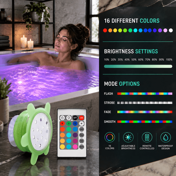 Underwater Remote Controlled Led Color Changing Light For Bathtub Or Spa - Operated Size 2.75 In.
