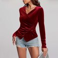 thumbnail image 6 of TKLPEHG Womens Tops V-Neck Velvet Ruched Tops Solid Color Lightweight Long Sleeve T Shirt Fall Tops Fashion Loose Comfy Casual Blouses Pullover (Wine,XL), 6 of 7