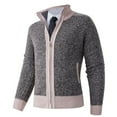 thumbnail image 2 of ZCFZJW Men's Classic Cardigan Sweaters Stand Collar Slim Fit Casual Full Zip up Long Sleeve Plaid Patchwork Knitted Sweater Outwear Jackets Tops with Pockets Coffee XXXL, 2 of 6