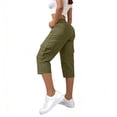 thumbnail image 6 of Lumtrix Cargo Capris For Women With Pockets Summer Casual Loose Capri Pants Plus Size High Waisted Work Button Down Cropped Pant Army Green 2XL, 6 of 7