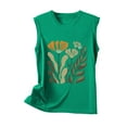 thumbnail image 5 of Women's Summer Tank Tops Trendy Flower Printed Crew Neck Sleeveless Shirts Casual Loose Fit Blouses Beach Tees (2XL, Green), 5 of 5