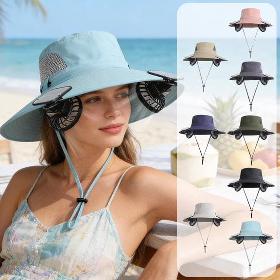 Outdoor Cooling Solar Fan Hat Breathable Mesh Neck Face Cover 800mAh 3 Speed Adjustable Sun Cap for Hiking Fishing Gardening by PALIFEUR