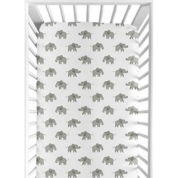 Sweet Jojo Designs Grey and White Baby or Toddler Fitted Crib Sheet for Mint Watercolor Elephant Safari Collection