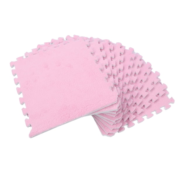Plush Interlocking Mat, Foam Interlocking Tiles Fluffy Climbing Area Rugs Soft 10pcs Non Slip for Home Black,Pink