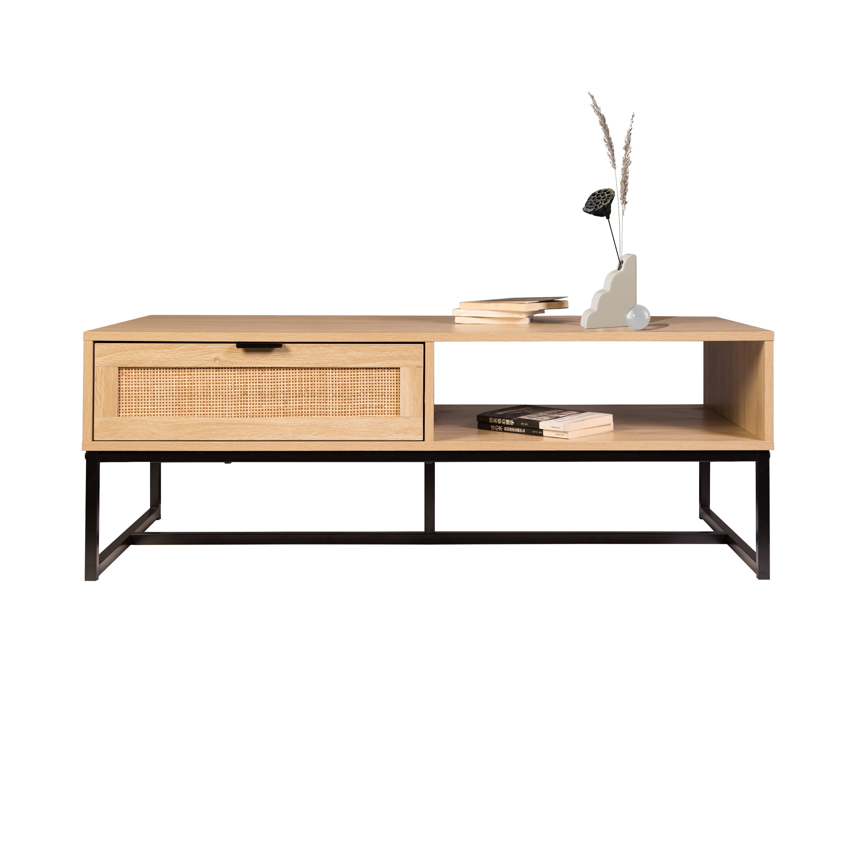 Cove Coastal Modern TV Stand with Storage Cubby and Drawer, Natural Wood